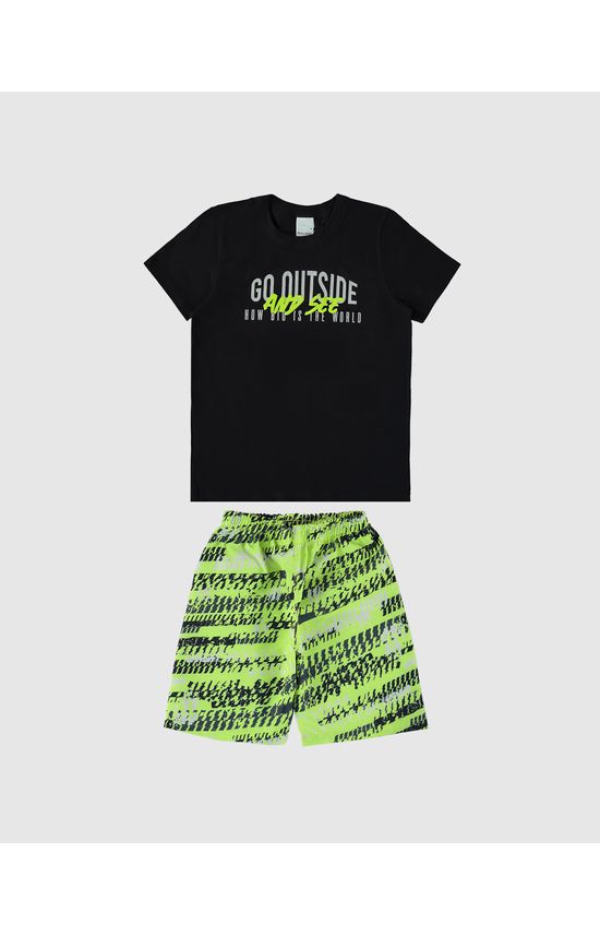 Conjunto Infantil Menino Bermuda Estampada Em Microfibra Malwee Kids