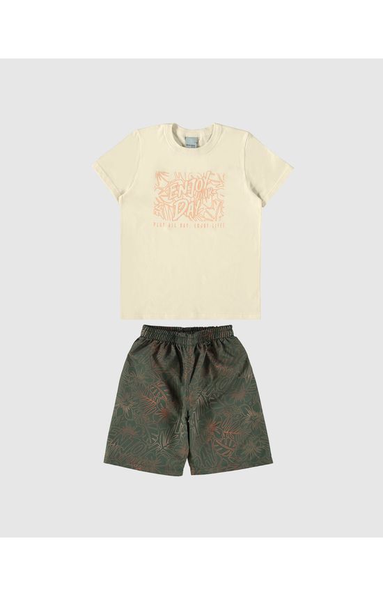 Conjunto Infantil Menino Bermuda Estampada Em Microfibra Malwee Kids