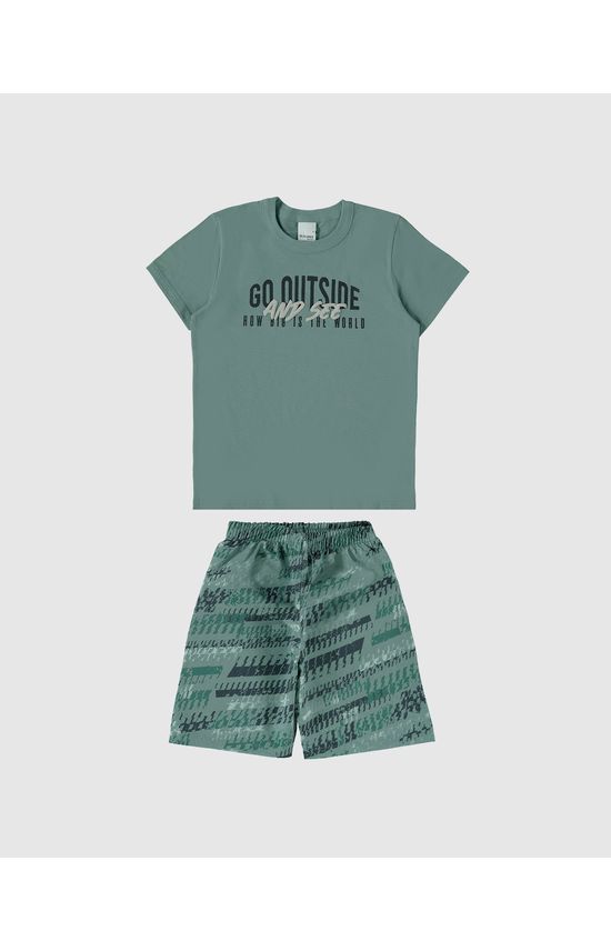Conjunto Infantil Menino Bermuda Estampada Em Microfibra Malwee Kids