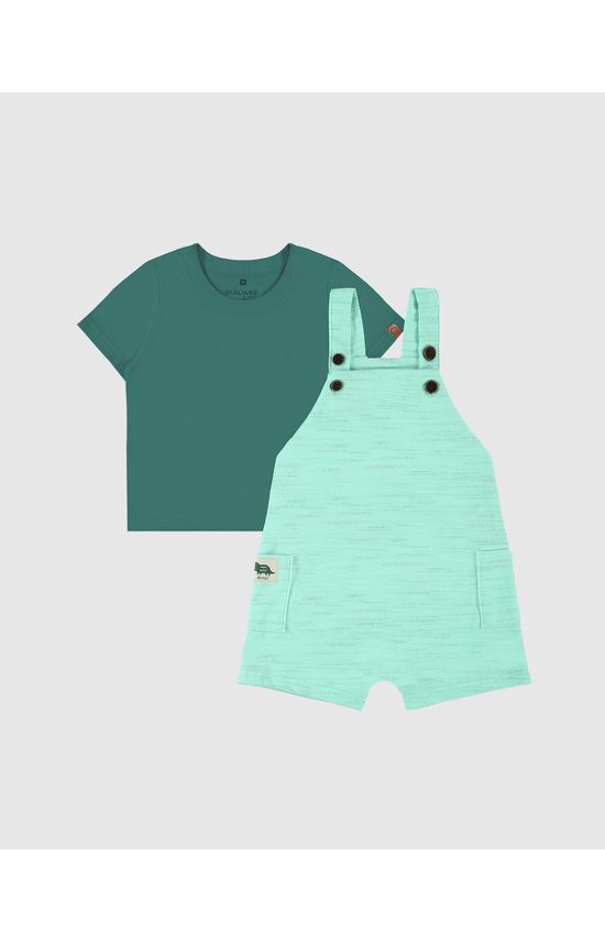 Conjunto Infantil Menino Jardineira Em Moletinho Rajado Malwee Kids