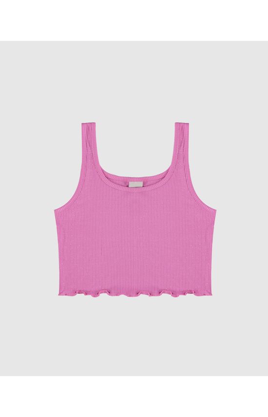 Regata Menina Cropped Barra Picot Em Malha Viscose Canelada Malwee Kids