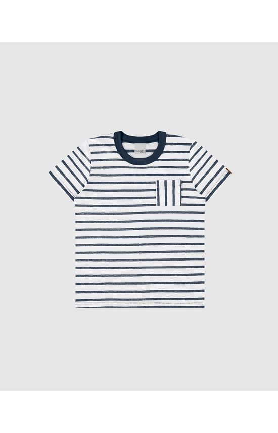 Camiseta Infantil Menino Bolso Frontal Em Malha Listrada Malwee Kids