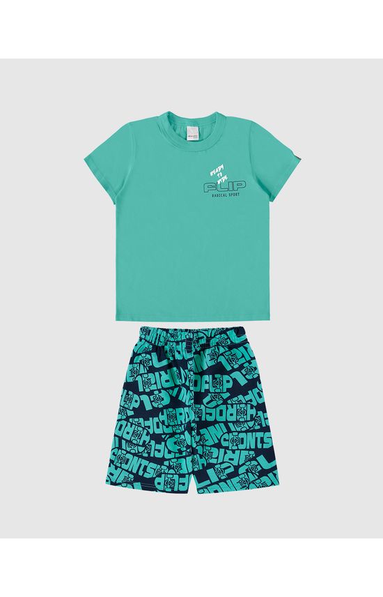 Conjunto Infantil Menino Bermuda Estampa Lettering Em Moletinho Malwee Kids
