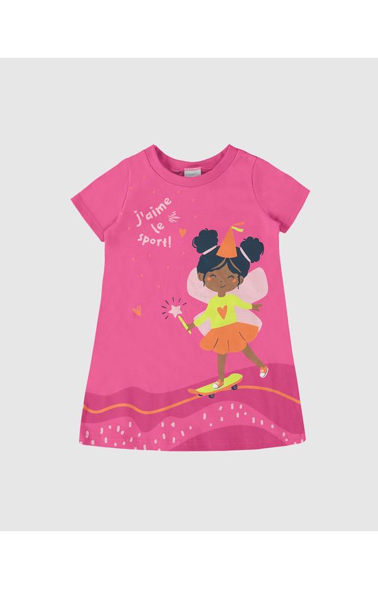 Vestido T-Shirt Infantil Estampa + Glitter Em Algodão Malwee Kids