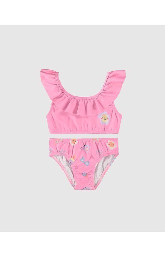 Biquíni Infantil Menina Com Babados Estampado Em Malha UV50+ Malwee Kids