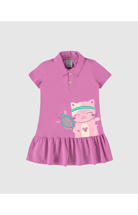 Vestido Polo Infantil Estampa + Puff Em Algodão Malwee Kids