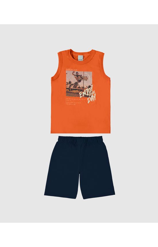 Conjunto Infantil Menino Regata Estampa Frontal Em Algodão Malwee Kids