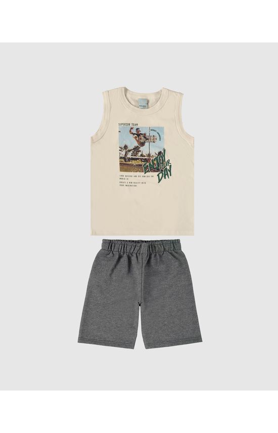 Conjunto Infantil Menino Regata Estampa Frontal Em Algodão Malwee Kids