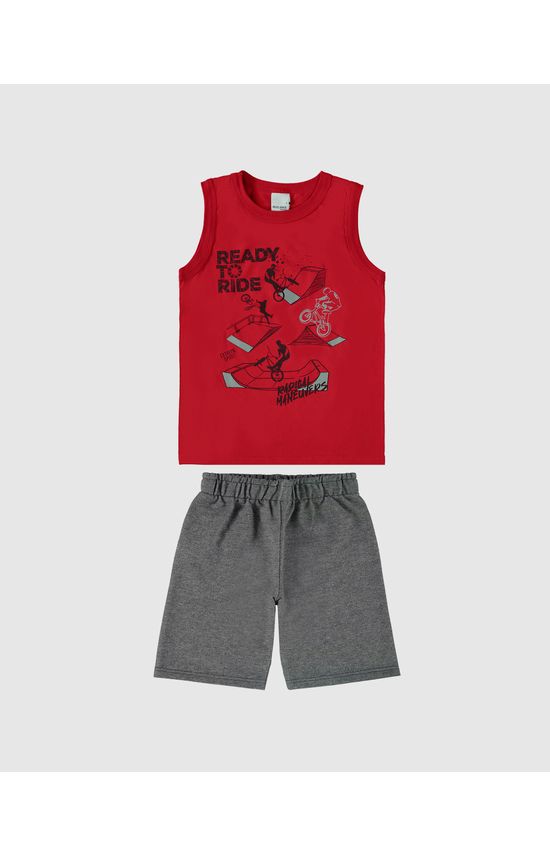 Conjunto Infantil Menino Regata Estampa Frontal Em Algodão Malwee Kids