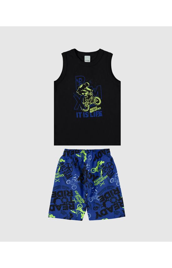 Conjunto Infantil Menino Regata + Bermuda Estampada Em Algodão Malwee Kids