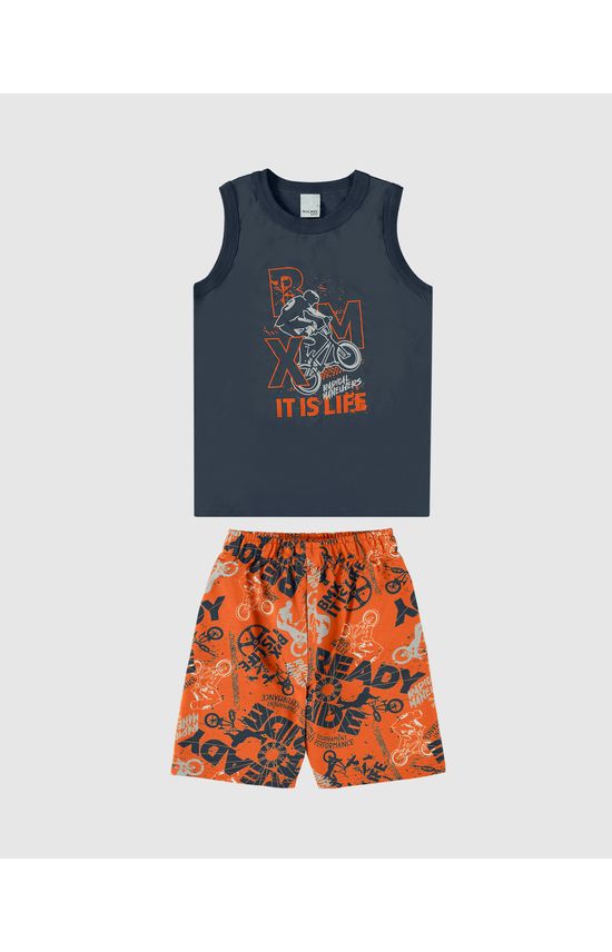 Conjunto Infantil Menino Regata + Bermuda Estampada Em Algodão Malwee Kids