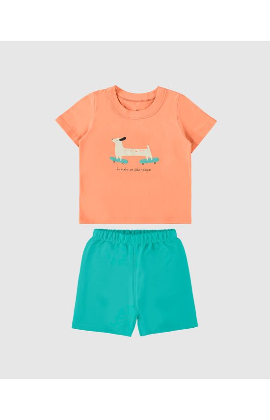 Conjunto Infantil Menino Camiseta Estampa + Puff Em Algodão Malwee Kids