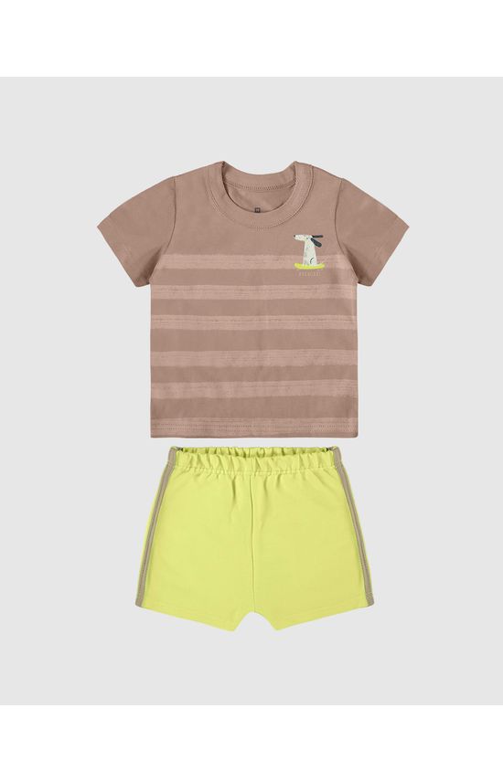 Conjunto Infantil Menino Camiseta Listras Em Algodão Malwee Kids