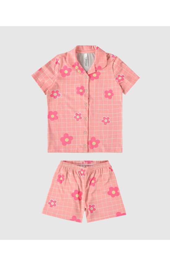 Pijama Infantil Menina Camisa Manga Curta Em Algodão Malwee Kids