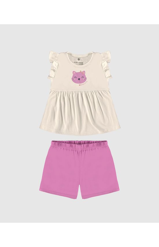 Conjunto Infantil Menina Estampa Fofura + Glitter Em Algodão Malwee Kids