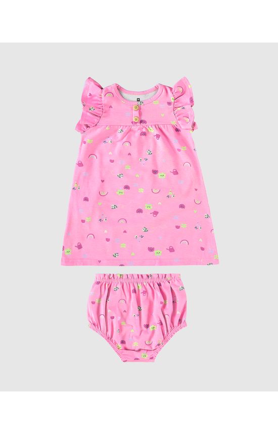 Conjunto Infantil Menina Vestido + Calcinha Em Algodão Malwee Kids