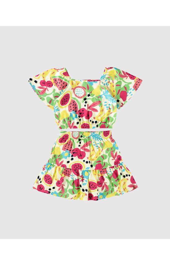 Conjunto Infantil Menina Blusa + Saia Estampada Em Viscose Malwee Kids