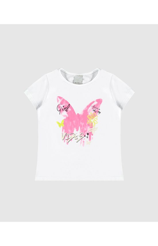 Blusa Infantil Menina Manga Curta Estampa + Glitter Em Algodão Malwee Kids