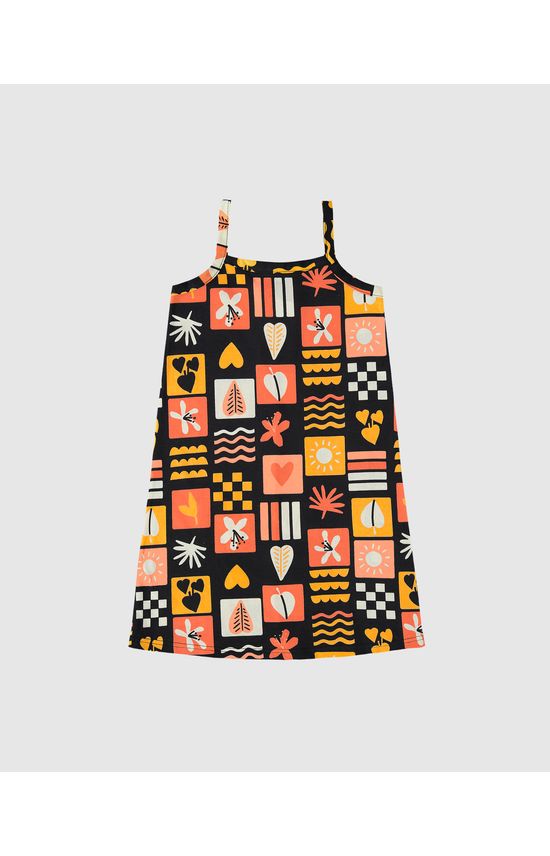 Vestido Infantil Decote Reto Estampado Em Algodão Malwee Kids