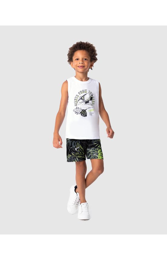Conjunto Infantil Menino Regata + Bermuda Estampada Em Algodão Malwee Kids