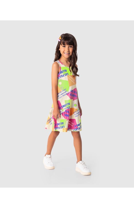 Vestido Infantil Barra Franzida Estampado Em Algodão Malwee Kids