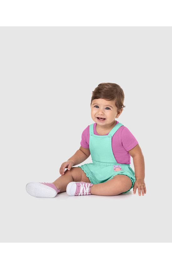 Conjunto Infantil Menina Macaquinho Em Malha Texturizada Malwee Kids