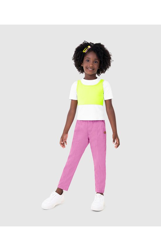 Calça Infantil Menina Slouchy Cintura Média Em Sarja Malwee Kids