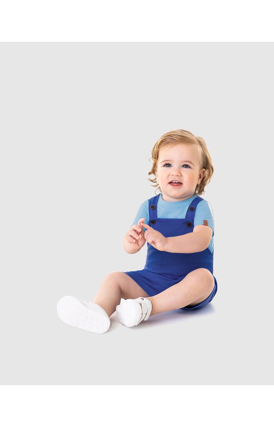 Conjunto Infantil Menino Jardineira Em Moletinho Rajado Malwee Kids