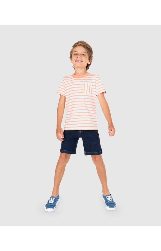 Camiseta Infantil Menino Bolso Frontal Em Malha Listrada Malwee Kids
