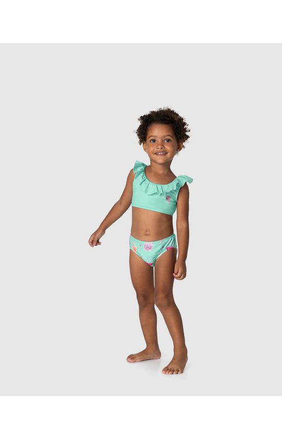 Biquíni Infantil Menina Com Babados Estampado Em Malha UV50+ Malwee Kids
