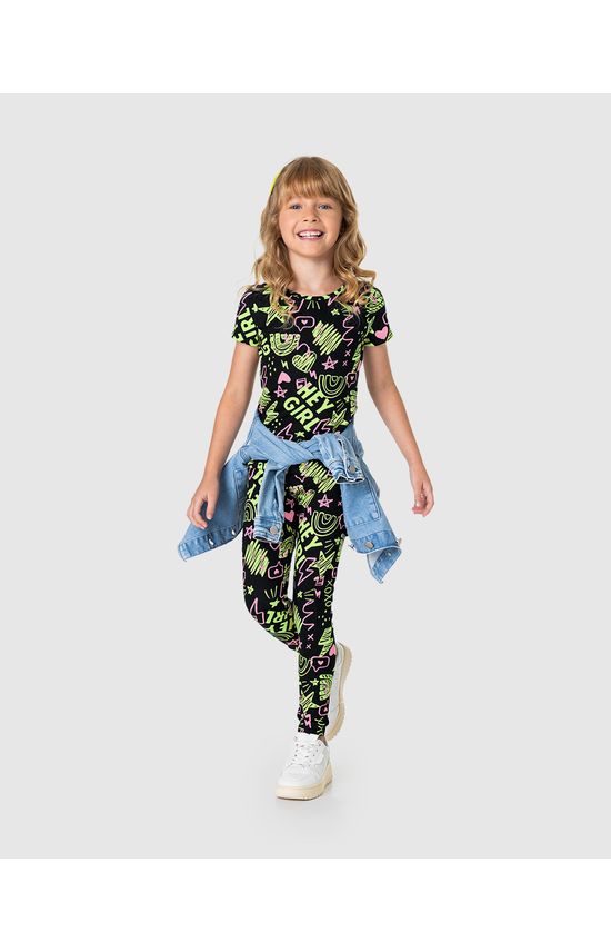 Calça Legging Infantil Estampada Em Algodão Malwee Kids