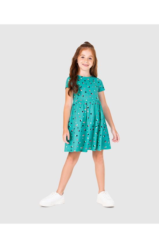 Vestido Infantil Evasê Manga Curta Estampado Em Algodão Malwee Kids