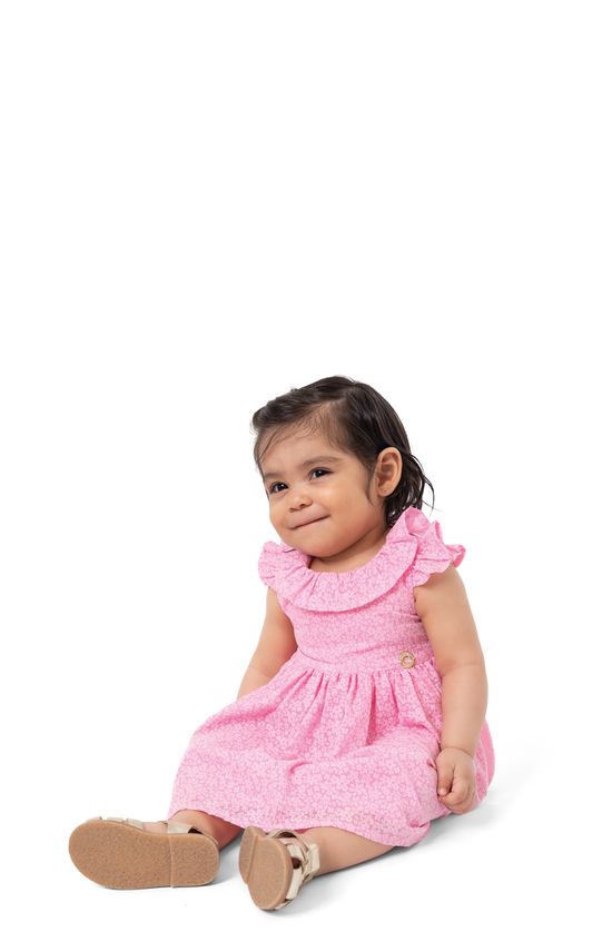 Conjunto Menina Vestido + Calcinha Em Tricoline Devorê - Carinhoso
