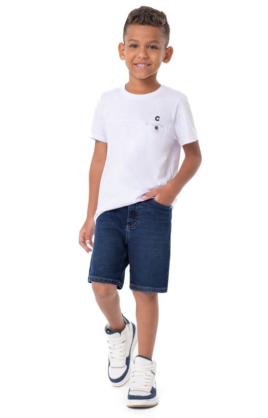 Bermuda Menino Bolso Funcional Em Jeans Com Elastano - Carinhoso