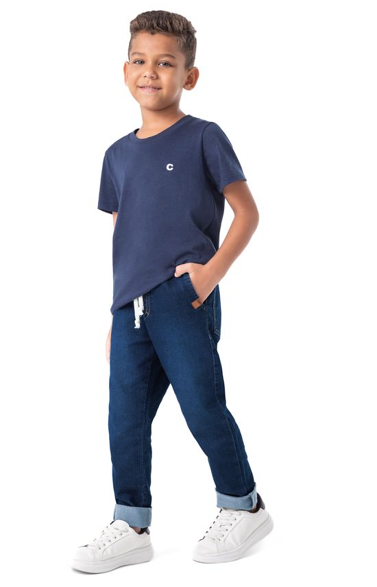 Calça Menino Jogger Cadarço Frontal Em Jeans Com Elastano - Carinhoso