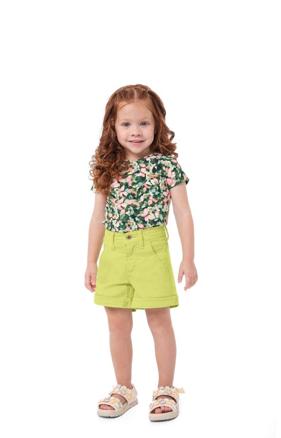 Conjunto Menina Blusa Estampa Floral Em Algodão - Carinhoso