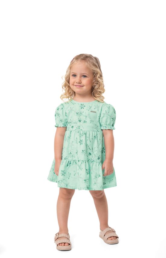 Vestido Menina Estampa Floral Em Algodão Texturizado - Carinhoso