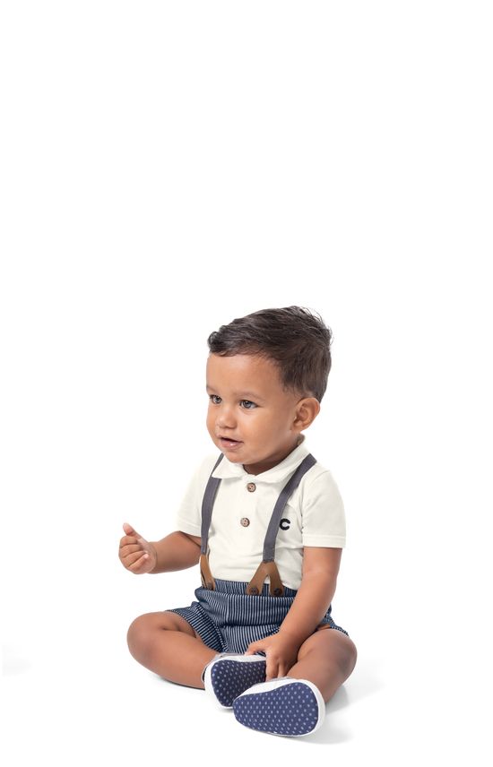 Conjunto Menino Bermuda Em Malha Canelada Listrada - Carinhoso
