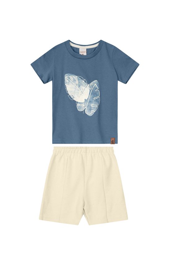Conjunto Menino Camiseta Estampa Frontal Em Algodão - Carinhoso