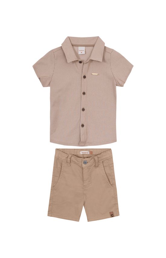 Conjunto Menino Camisa Em Malha Canelada Listrada - Carinhoso