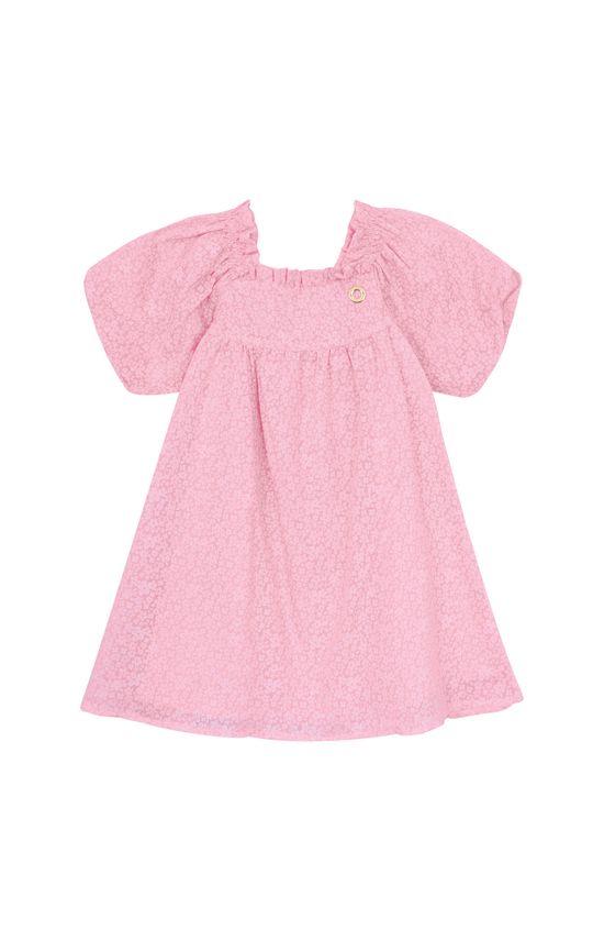 Vestido Menina Manga Bufante Em Tricoline Devorê - Carinhoso