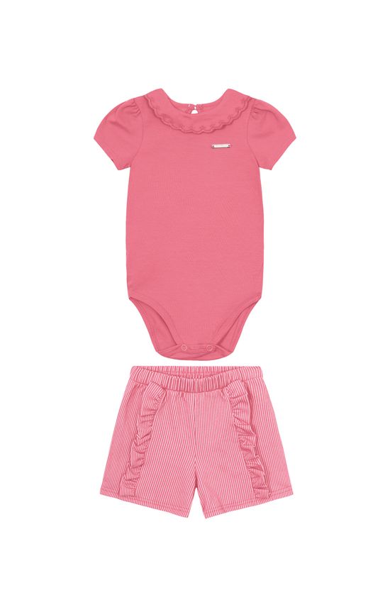 Conjunto Menina Body Gola Babados Em Algodão - Carinhoso
