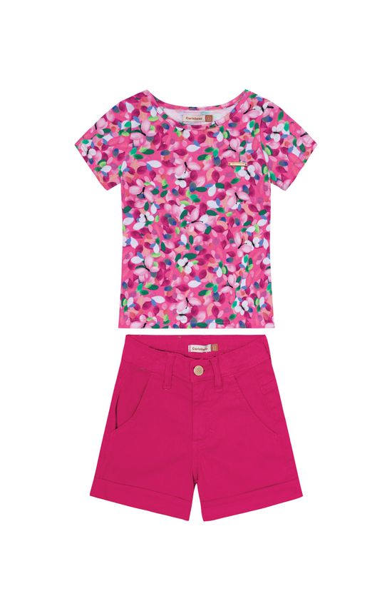 Conjunto Menina Blusa Estampa Floral Em Algodão - Carinhoso