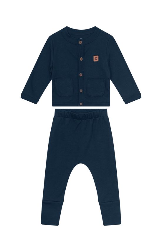 Conjunto Unissex Cardigan Abotoamento Frontal Em Suedine - Carinhoso