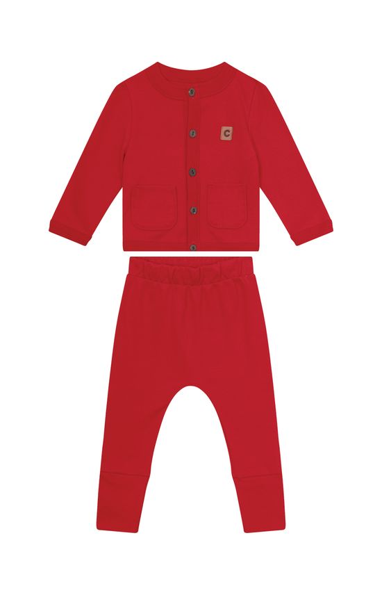 Conjunto Unissex Cardigan Abotoamento Frontal Em Suedine - Carinhoso