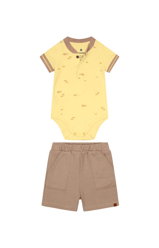 Conjunto Menino Body Estampado Em Algodão - Carinhoso