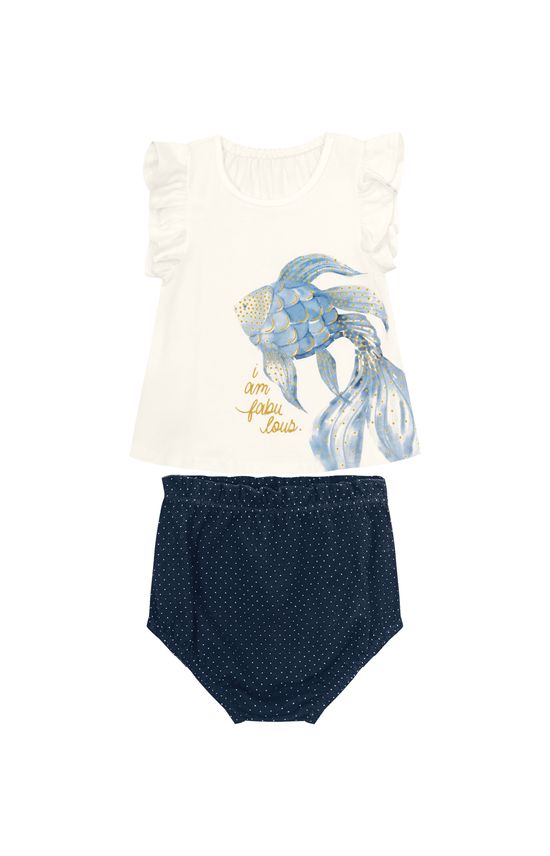Conjunto Menina Blusa Estampada + Calcinha Em Algodão - Carinhoso