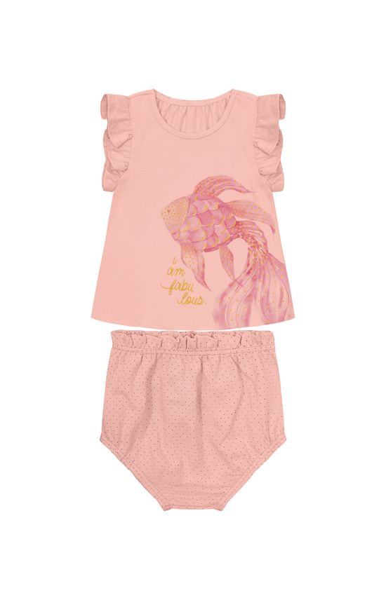 Conjunto Menina Blusa Estampada + Calcinha Em Algodão - Carinhoso