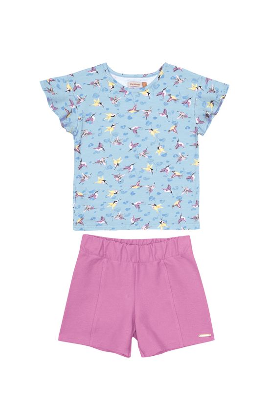 Conjunto Menina Blusa Estampada Em Algodão - Carinhoso