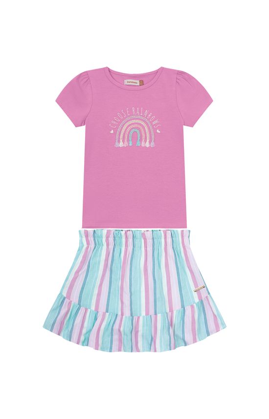 Conjunto Menina Saia Listrada Em Viscose Lurex - Carinhoso